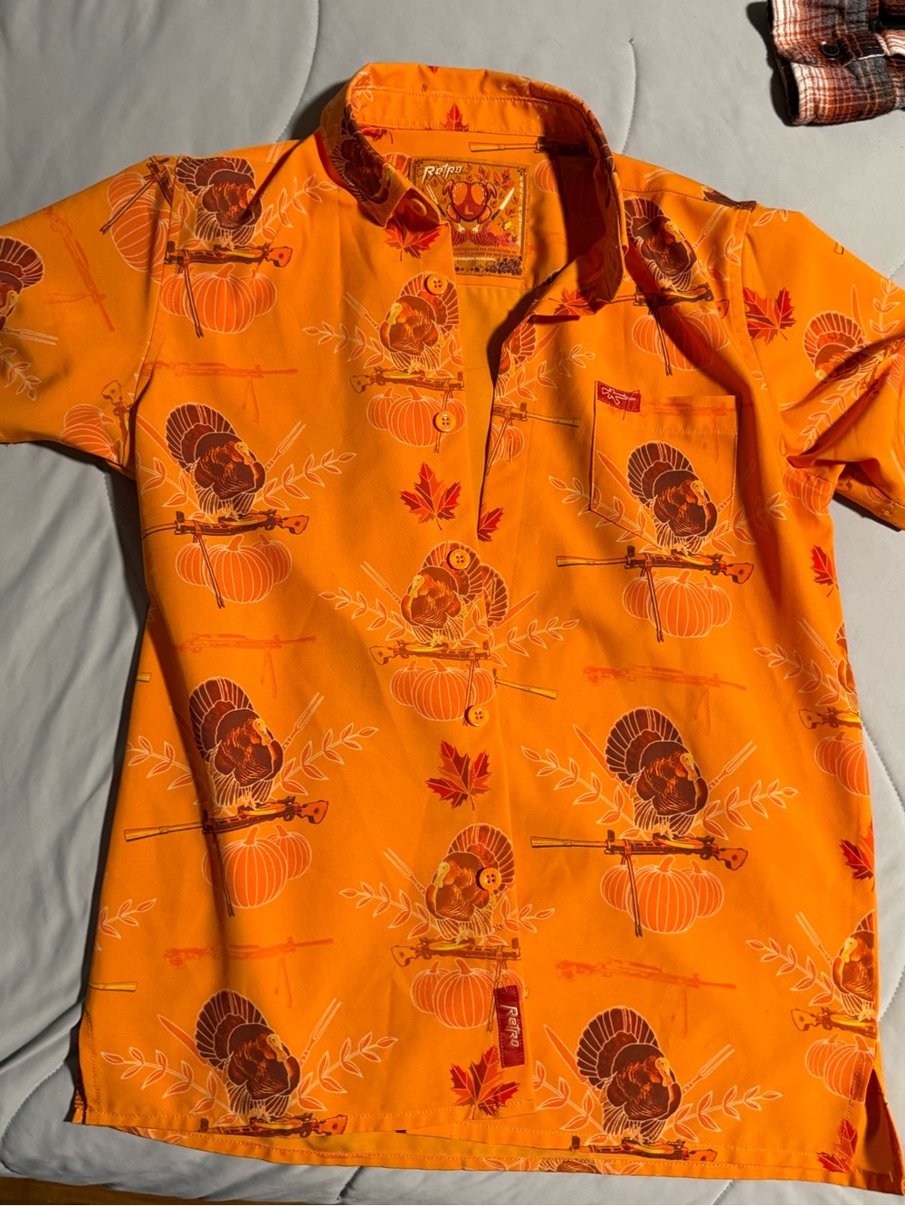 Original Retro Brand Orange Turkey & Pumpkin Print Button-Down Shirt - Kids